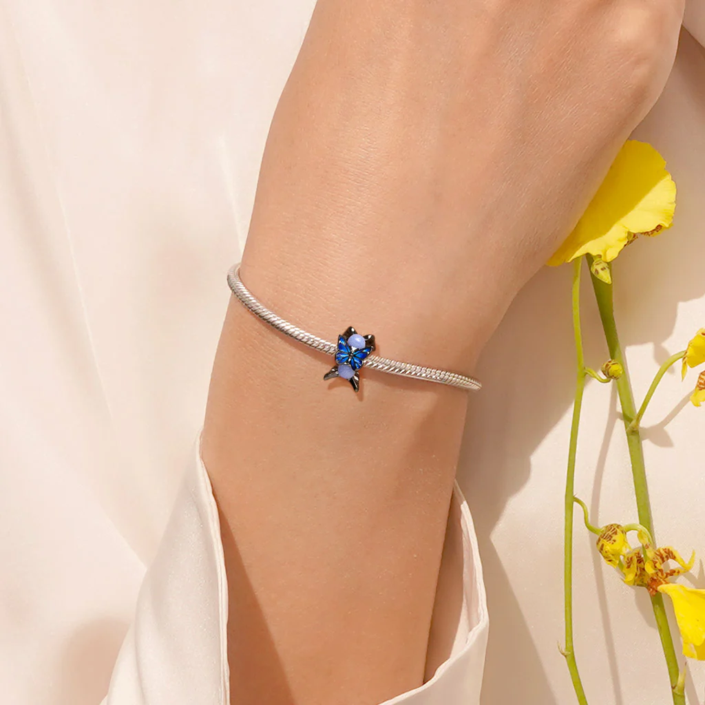Gnoce Blue Morpho Butterfly Glow-in-the-Dark Charm Platinum-plated Silver Blend - Image 6