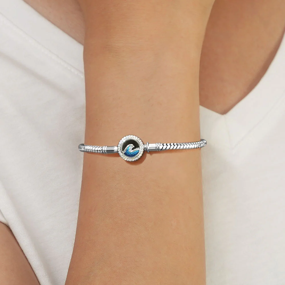 Gnoce Blue Ocean Waves Engravable Snake Chain Bracelet - Image 5