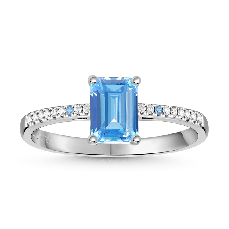 Gnoce Elegant Blue Rectangle-Cut Ring Platinum-plated Silver Blend