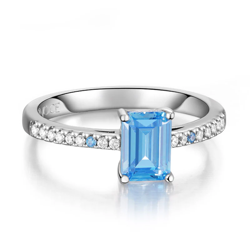 Gnoce Elegant Blue Rectangle-Cut Ring Platinum-plated Silver Blend - Image 2