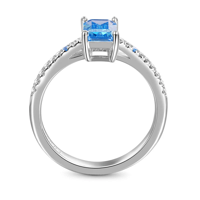 Gnoce Elegant Blue Rectangle-Cut Ring Platinum-plated Silver Blend - Image 3