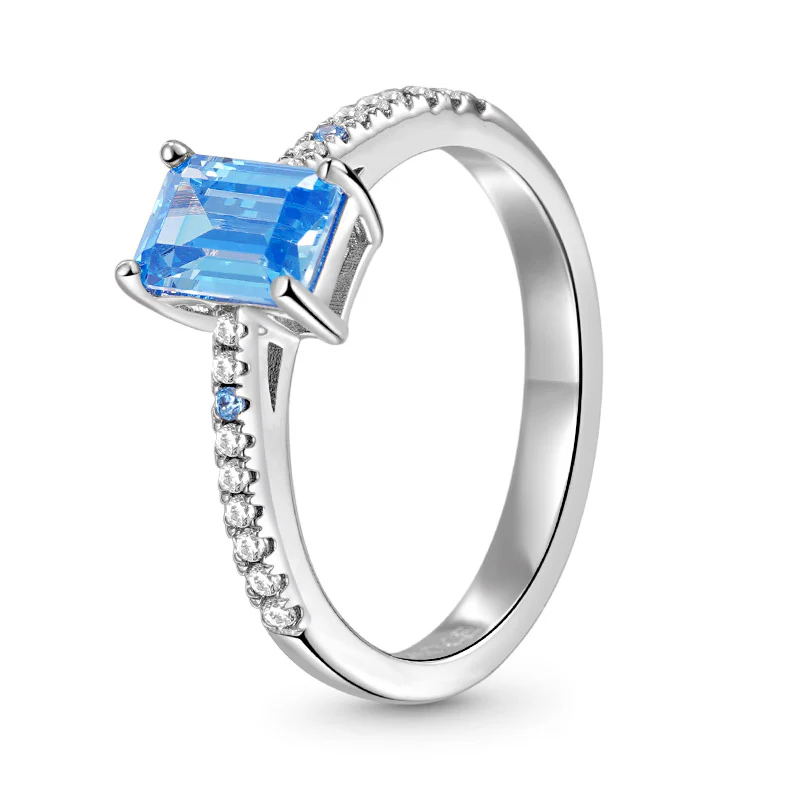 Gnoce Elegant Blue Rectangle-Cut Ring Platinum-plated Silver Blend - Image 4