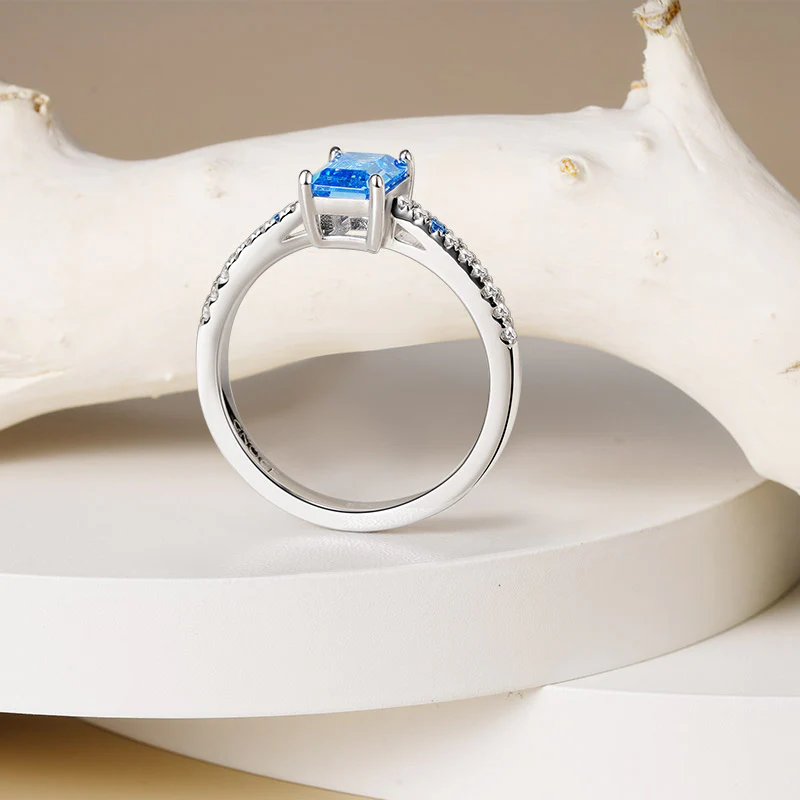 Gnoce Elegant Blue Rectangle-Cut Ring Platinum-plated Silver Blend - Image 5