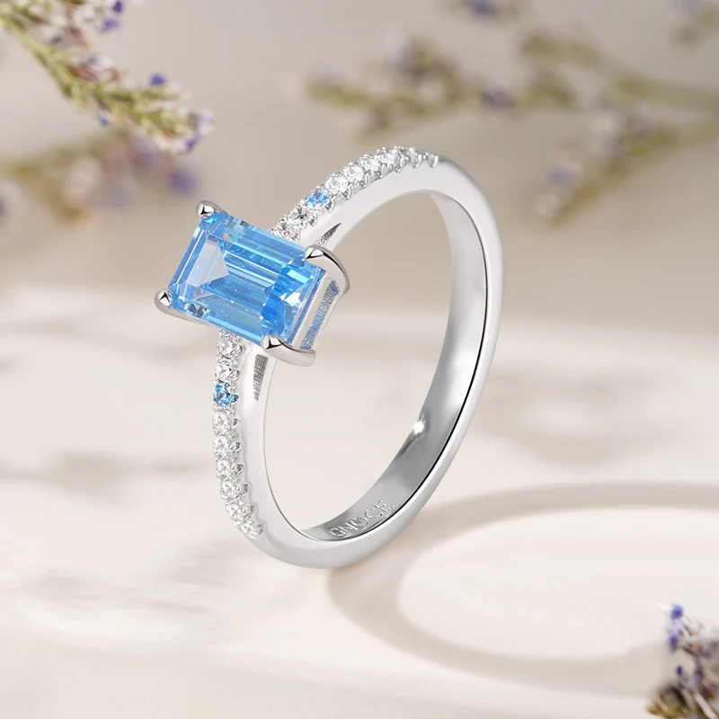 Gnoce Elegant Blue Rectangle-Cut Ring Platinum-plated Silver Blend - Image 6