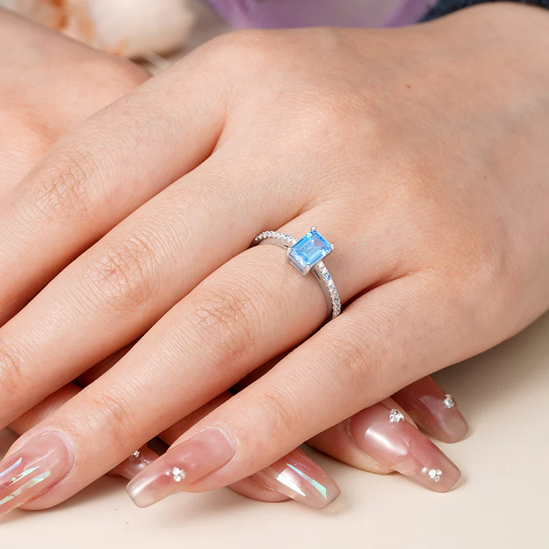 Gnoce Elegant Blue Rectangle-Cut Ring Platinum-plated Silver Blend - Image 7