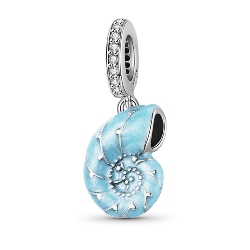 Blue Sea Snail Pendant Dangle Charm Sterling Silver