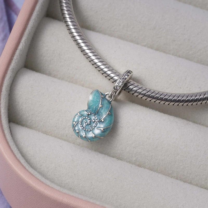 Blue Sea Snail Pendant Dangle Charm Sterling Silver - Image 2