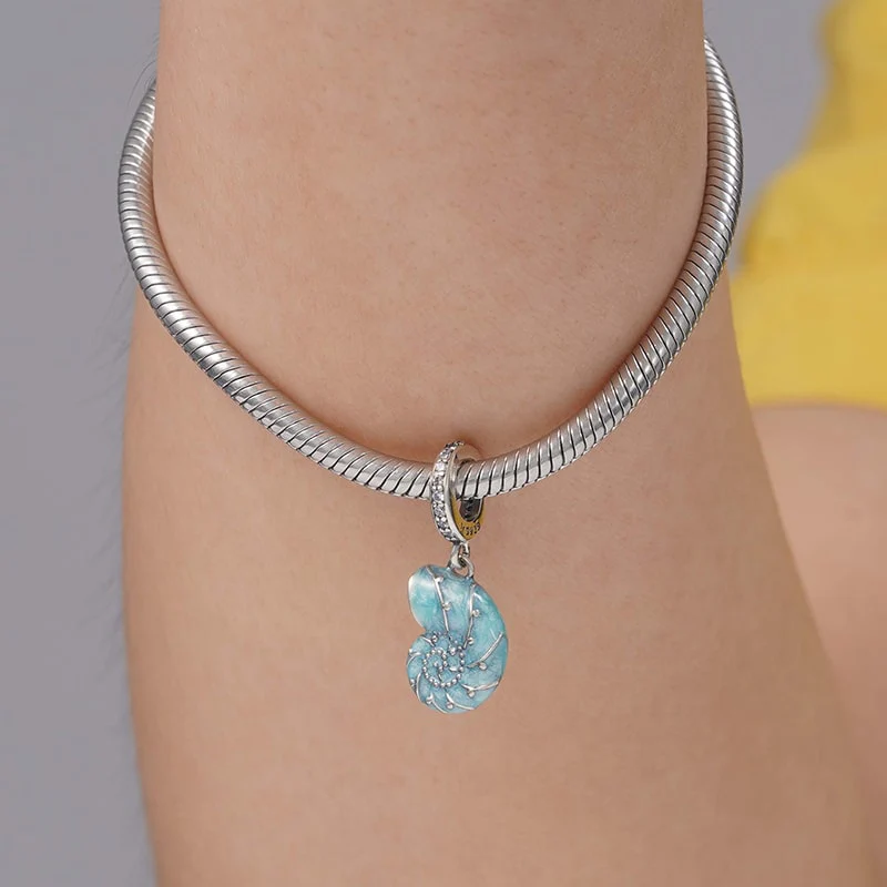 Blue Sea Snail Pendant Dangle Charm Sterling Silver - Image 3