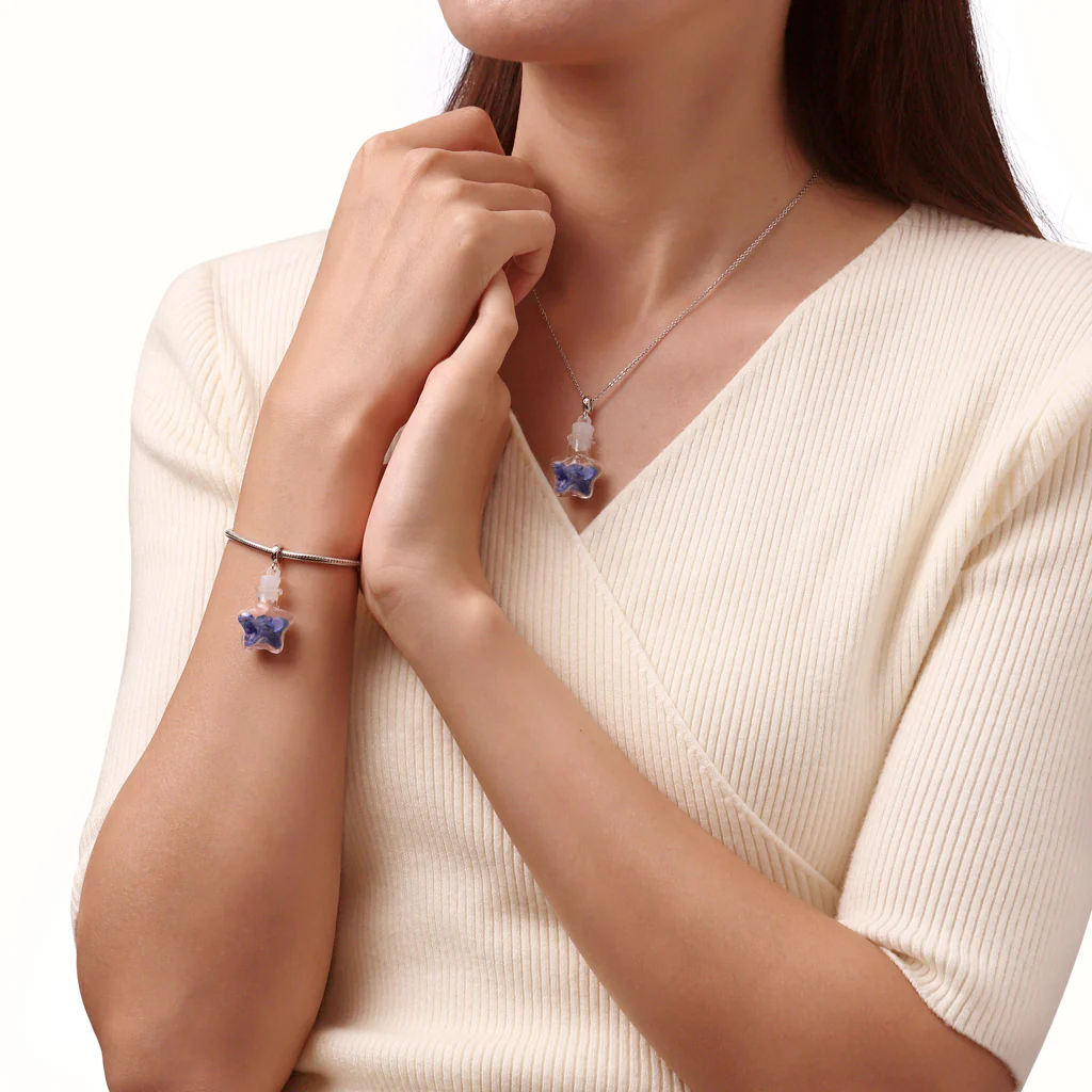Gnoce Blue Stripe Crystal Glass Bottle Charm Platinum-plated Silver Blend - Image 4
