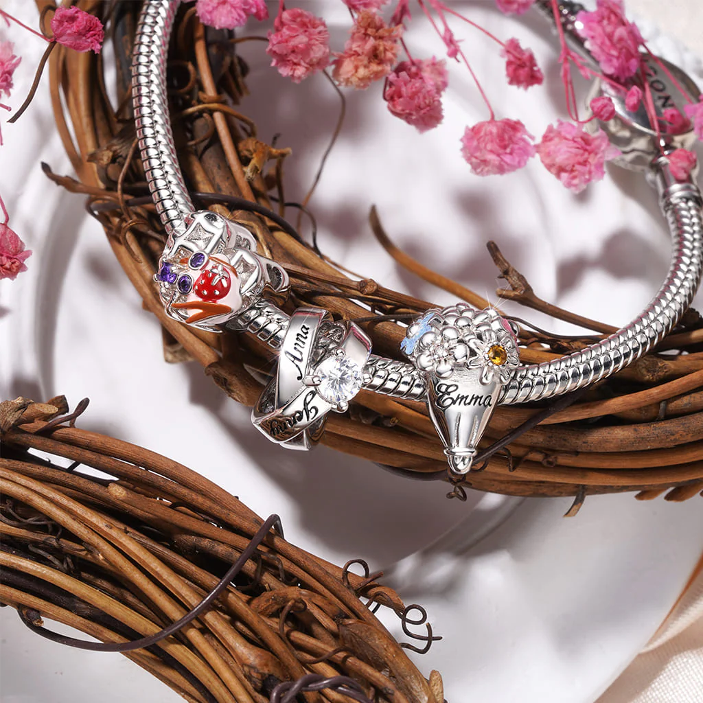 Gnoce Engravable Flowers Bouquet Charm Platinum-plated Silver Blend - Image 4