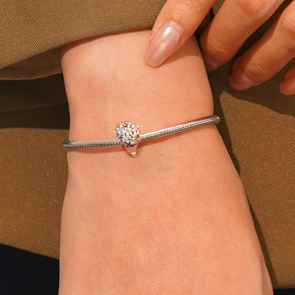 Gnoce Engravable Flowers Bouquet Charm Platinum-plated Silver Blend - Image 6