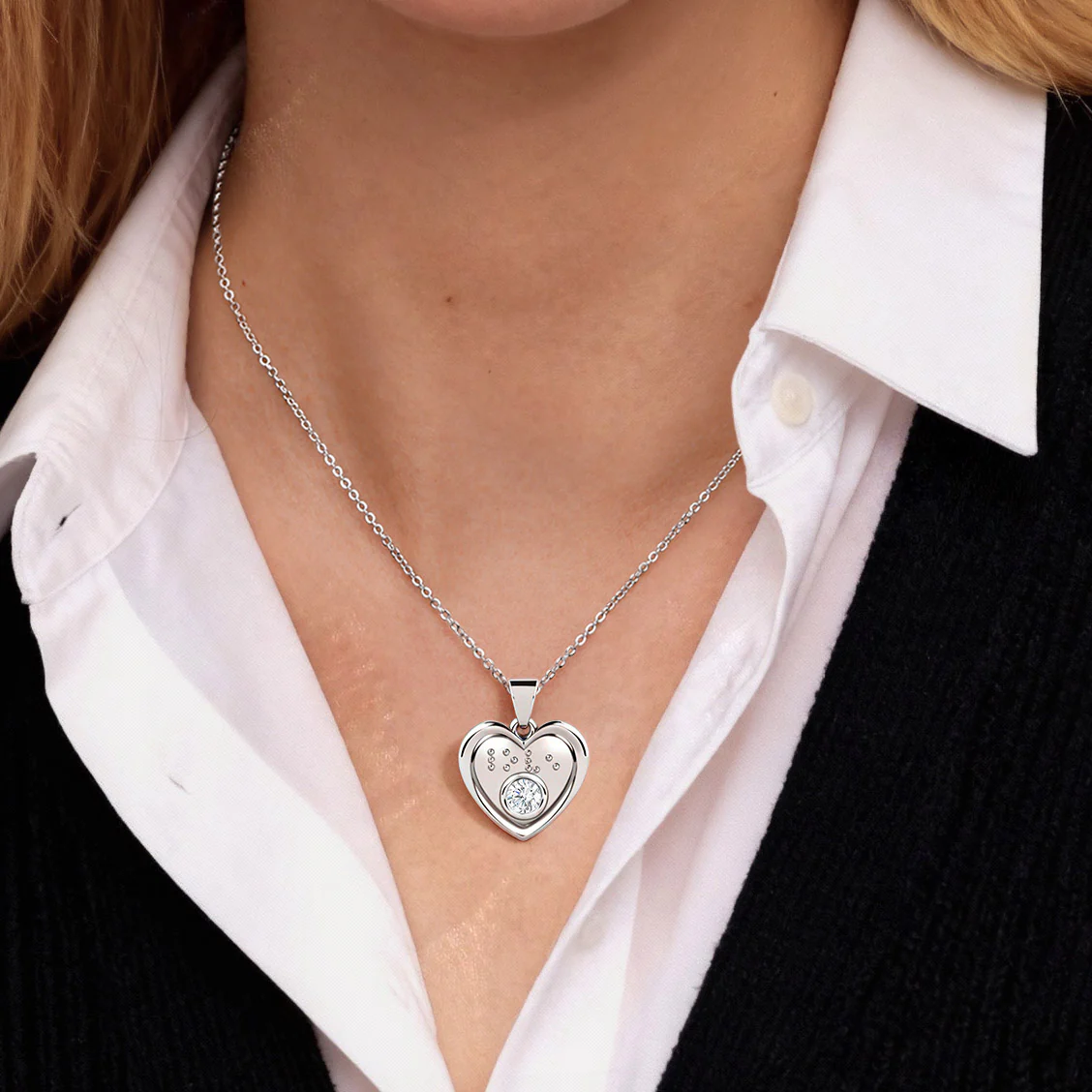 Gnoce Braille Heart Necklace with Custom Birthstone - Image 2