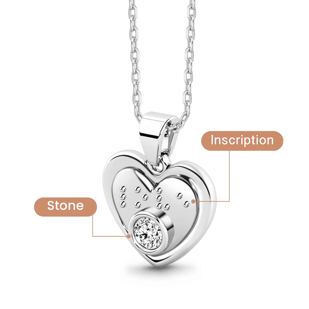 Gnoce Braille Heart Necklace with Custom Birthstone - Image 3