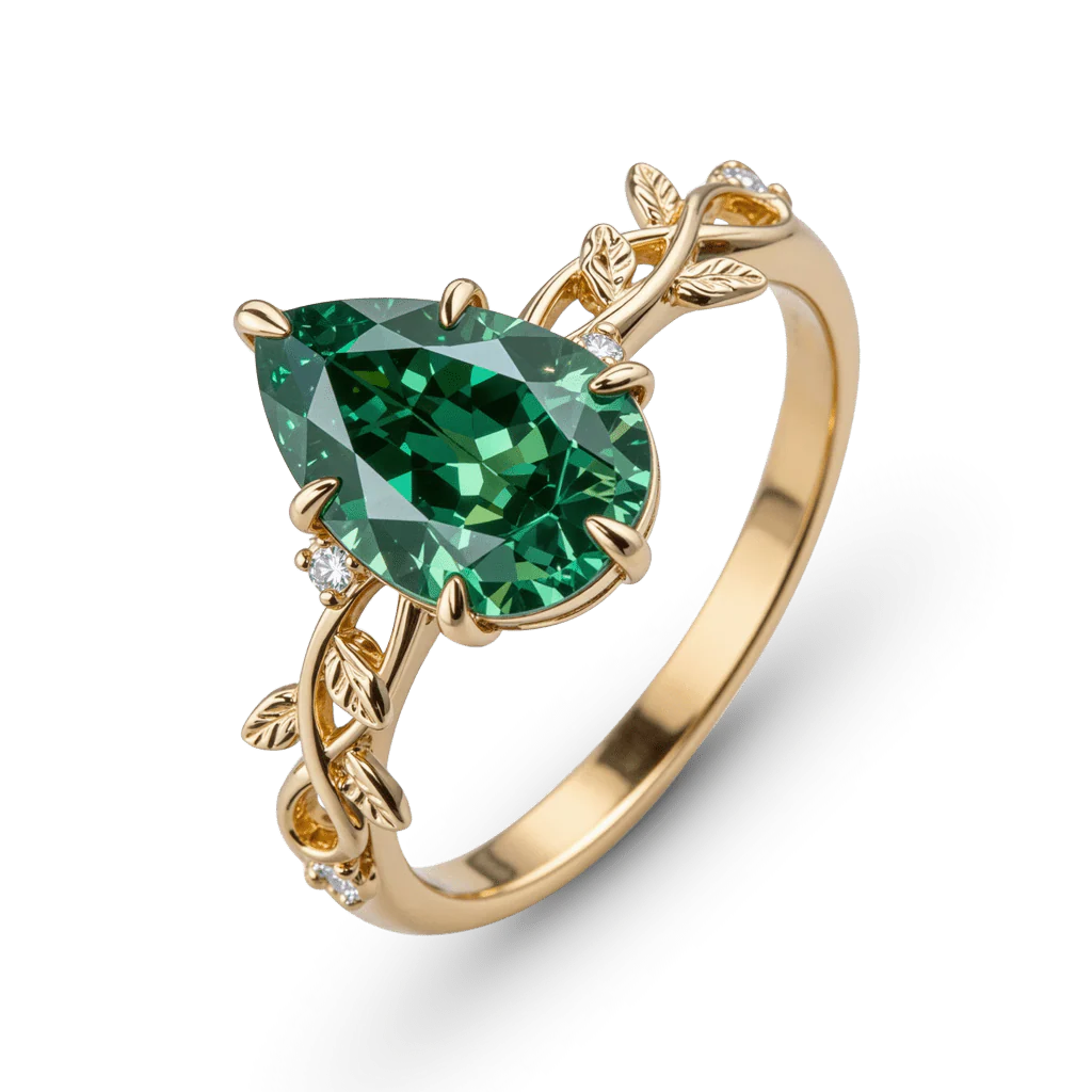 Gnoce Botanical Branch Pear-Cut Moissanite Ring - Image 4