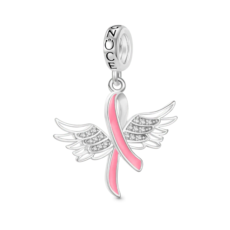 Gnoce Pink Ribbon with Wings Charm Platinum-plated Silver Blend