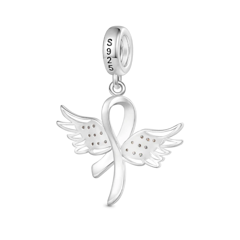 Gnoce Pink Ribbon with Wings Charm Platinum-plated Silver Blend - Image 2
