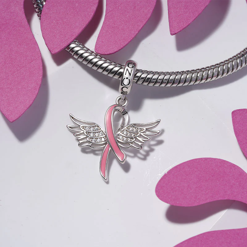 Gnoce Pink Ribbon with Wings Charm Platinum-plated Silver Blend - Image 3