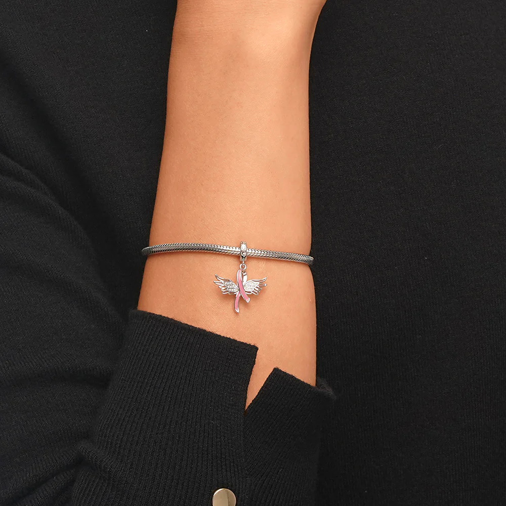 Gnoce Pink Ribbon with Wings Charm Platinum-plated Silver Blend - Image 5