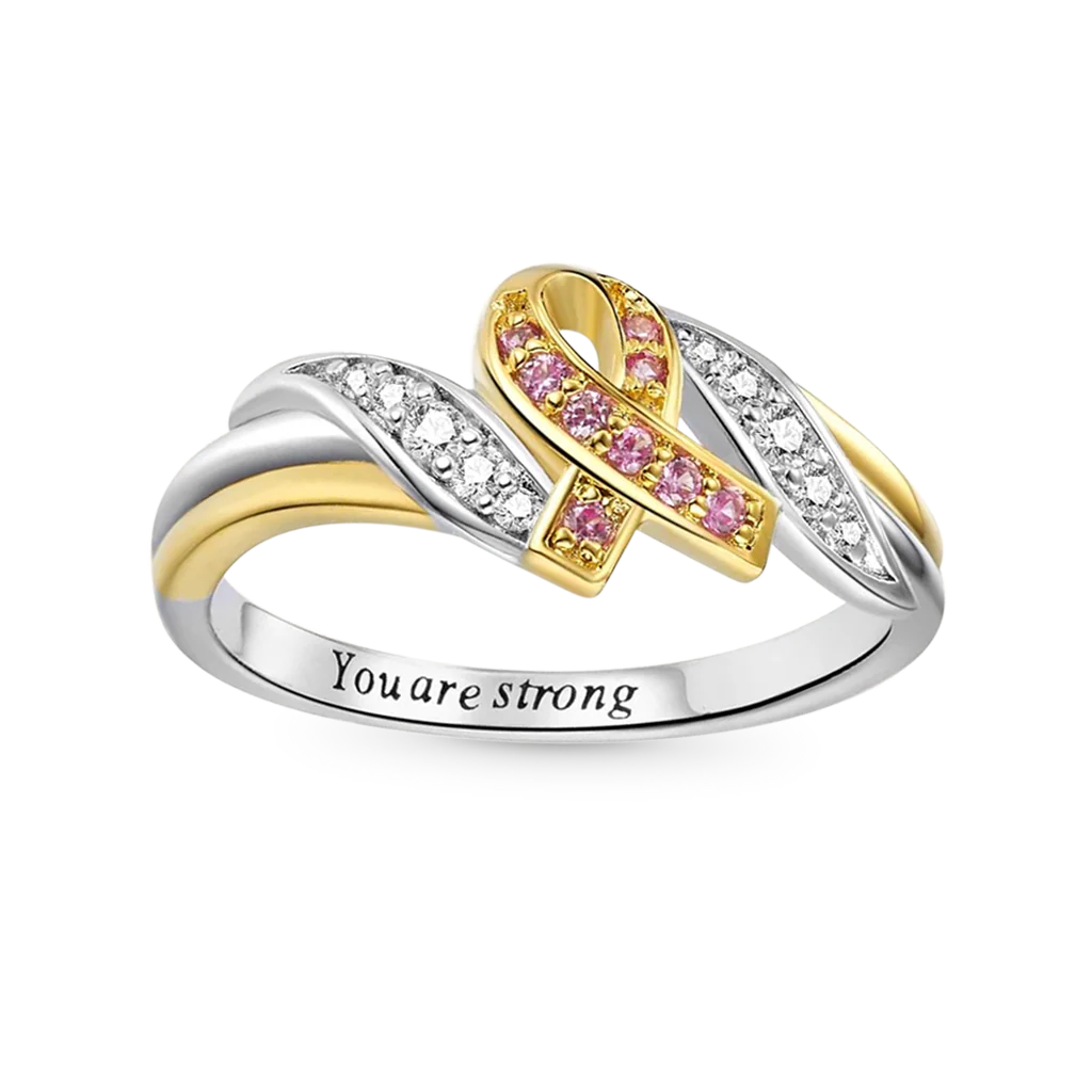 Gnoce Personalized Breast Cancer Awareness Ribbon Ring
