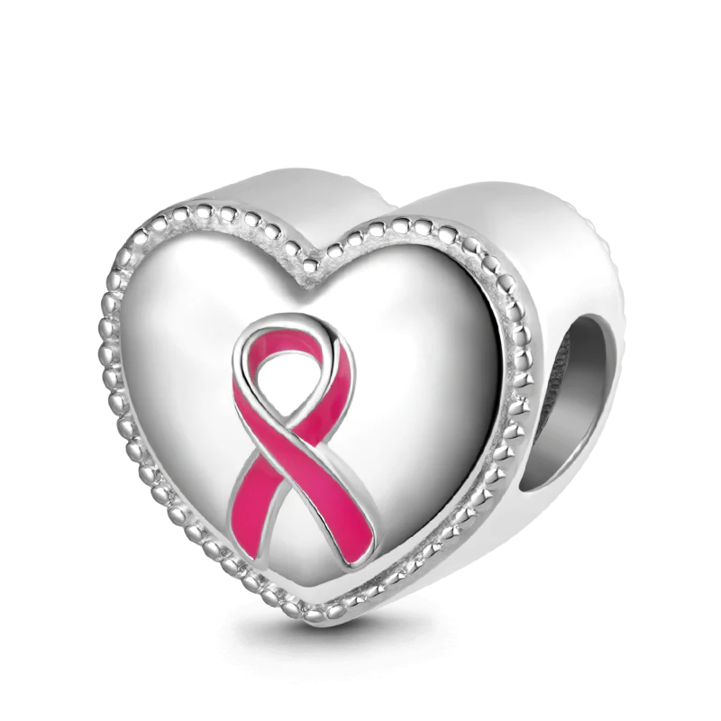 Gnoce Pink Ribbon Breast Cancer Awareness Charm Platinum-plated Silver Blend