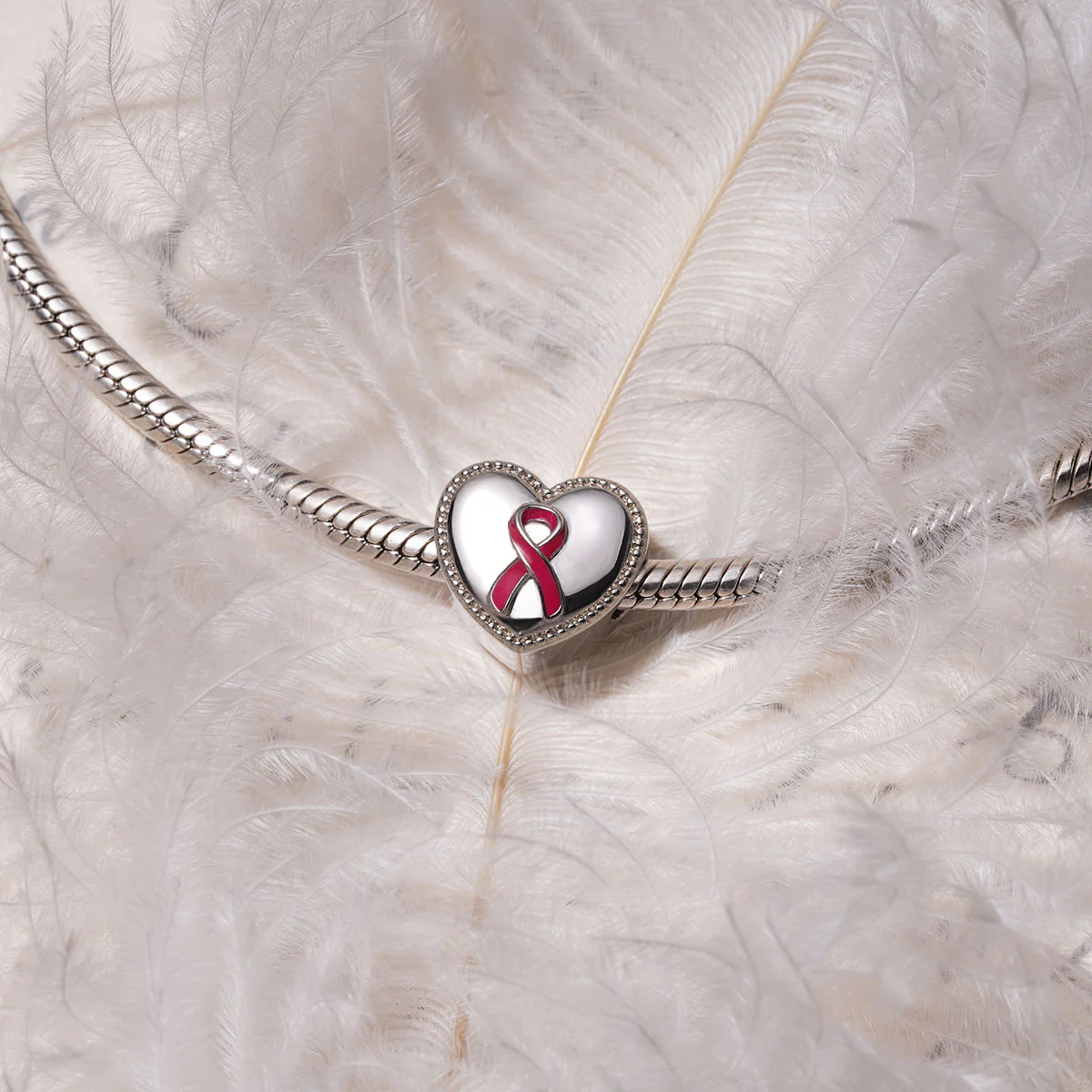 Gnoce Pink Ribbon Breast Cancer Awareness Charm Platinum-plated Silver Blend - Image 3