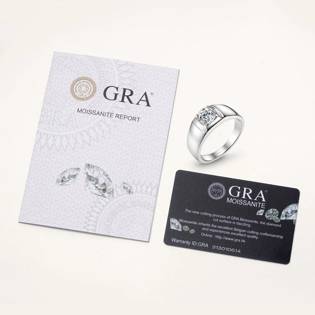Gnoce Moissanite Solitaire Men Ring Platinum-plated Silver Blend - Image 3