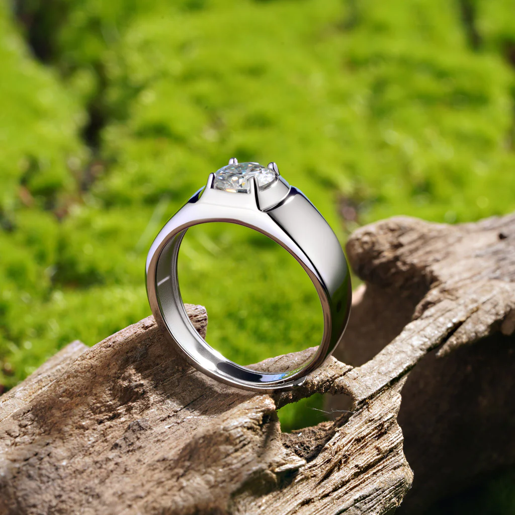 Gnoce Moissanite Solitaire Men Ring Platinum-plated Silver Blend - Image 4