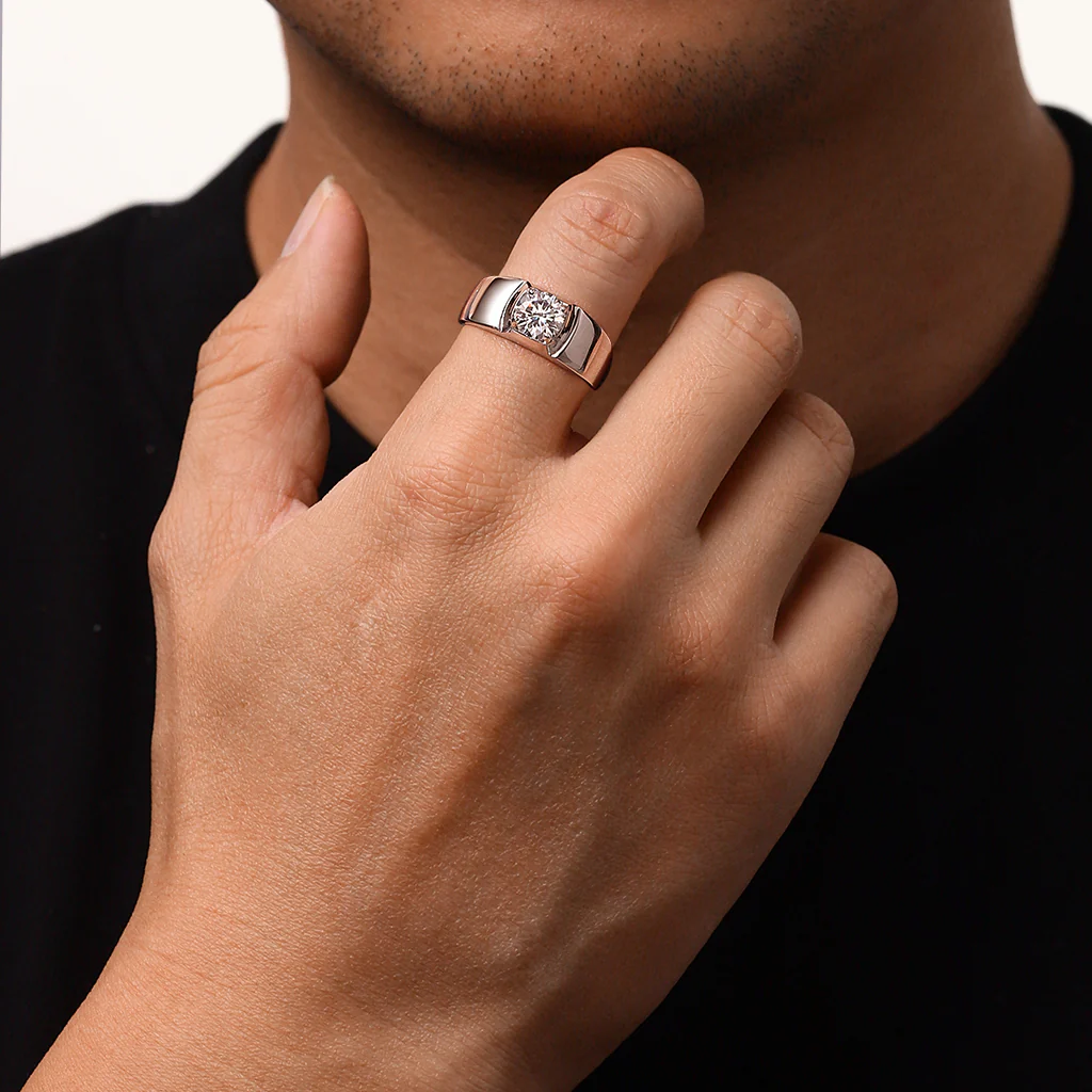 Gnoce Moissanite Solitaire Men Ring Platinum-plated Silver Blend - Image 7