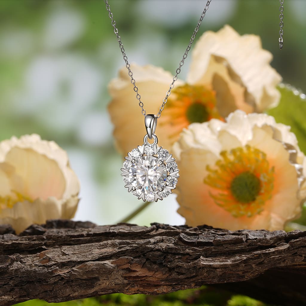 Gnoce 5Ct Round Moissanite Sunflower Necklace Platinum-plated Silver Blend - Image 4