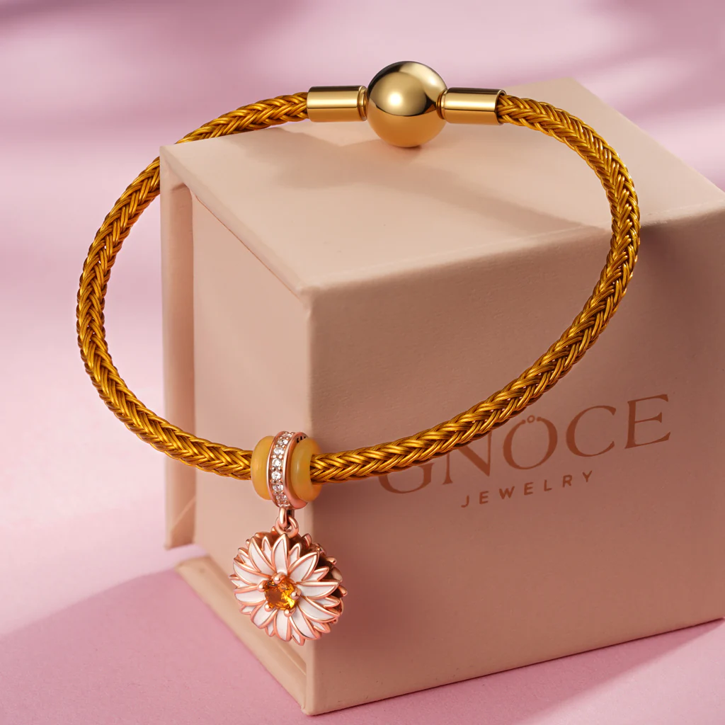 Gnoce Brown Round Snap Basic Bracelet with 2 Pieces of Stoppers - Image 3