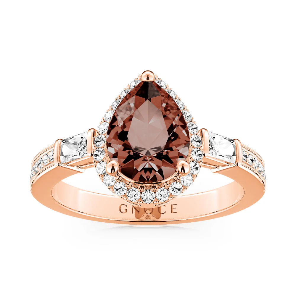 Gnoce Sparkling Brown Teardrop Promise Ring Platinum-plated Silver Blend