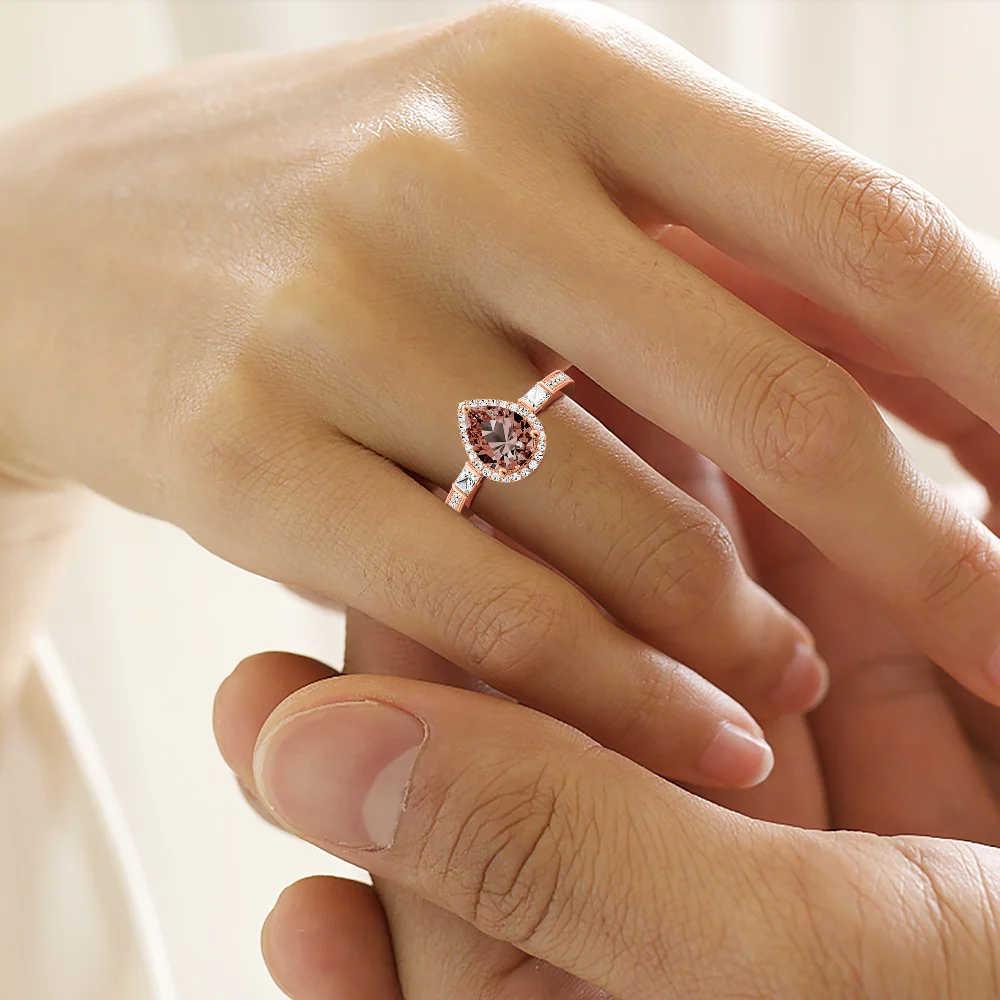 Gnoce Sparkling Brown Teardrop Promise Ring Platinum-plated Silver Blend - Image 5