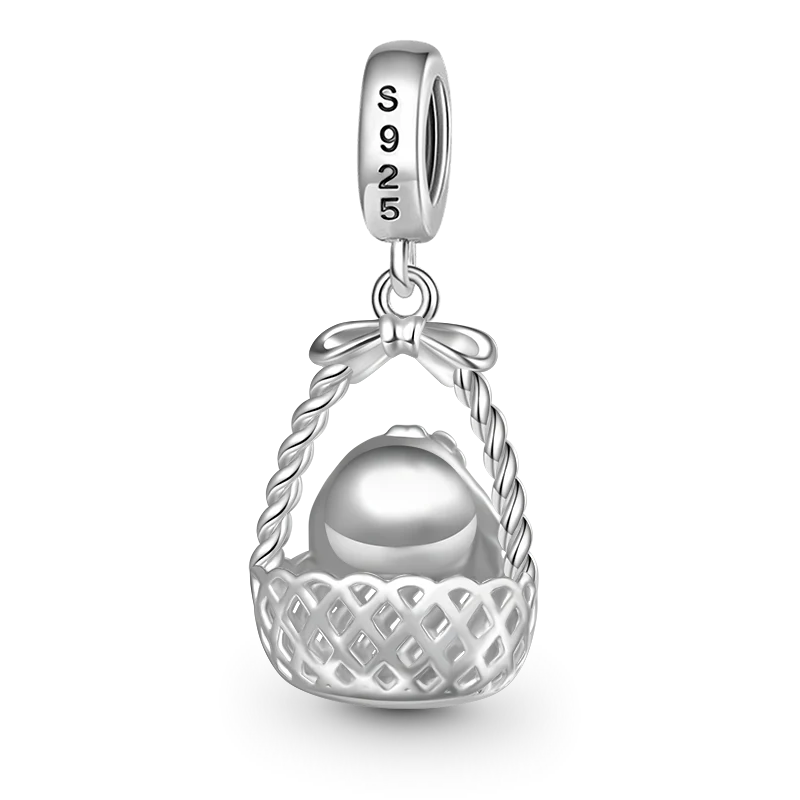 Gnoce Bunny in Basket Easter Gift Charm Platinum-plated Silver Blend - Image 2