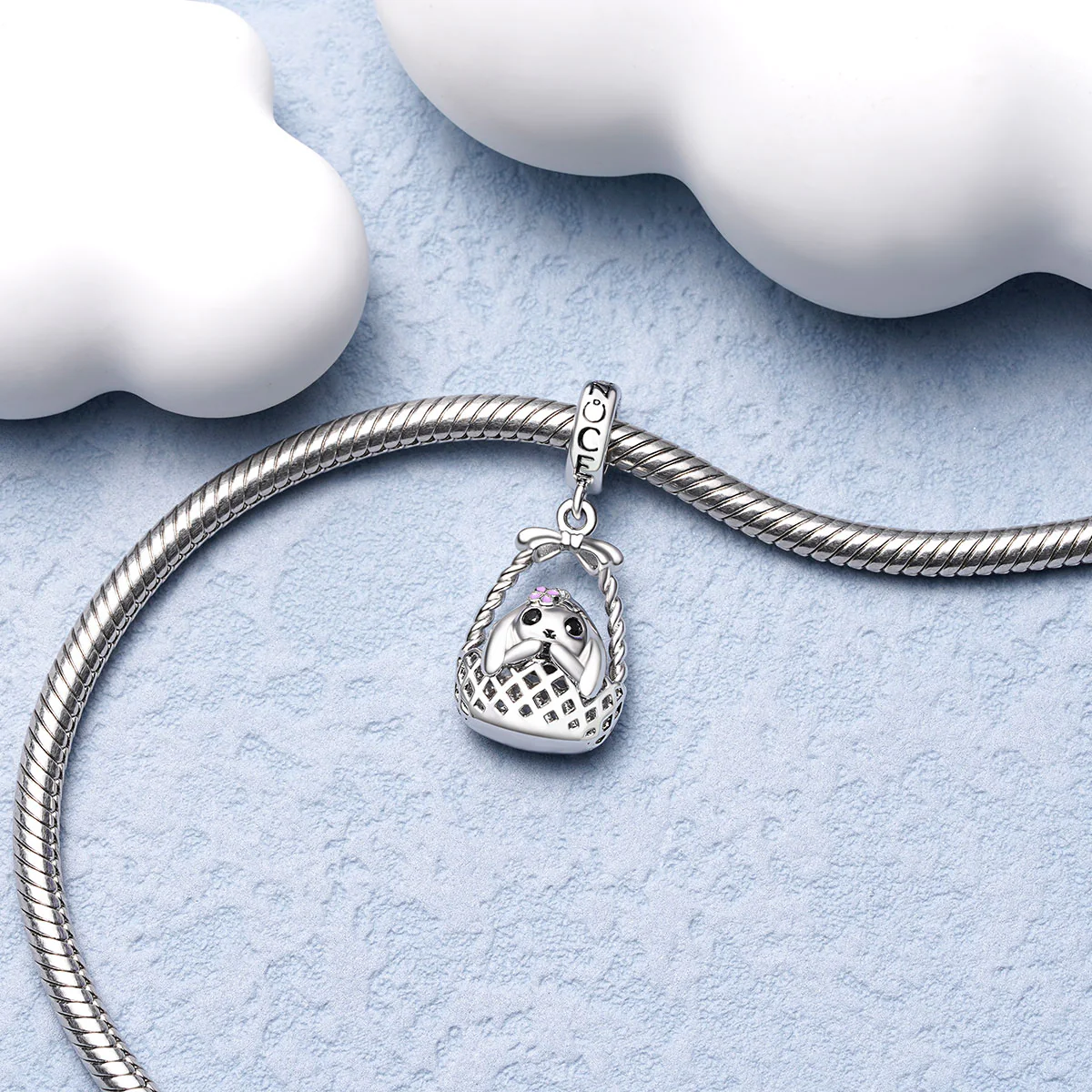 Gnoce Bunny in Basket Easter Gift Charm Platinum-plated Silver Blend - Image 3