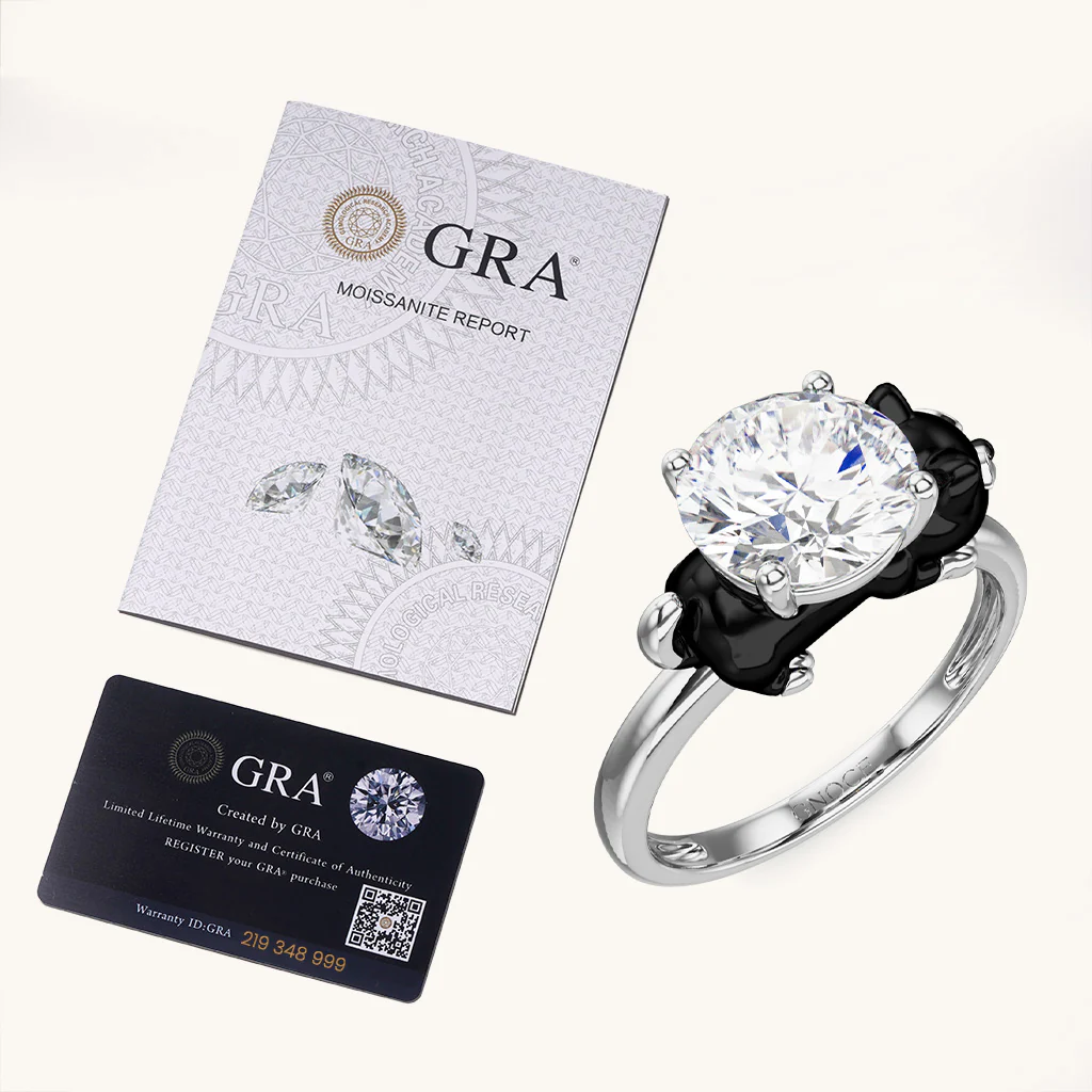 Gnoce Buttered Cat Embraces Moissanite Ring Platinum-plated Silver Blend - Image 6
