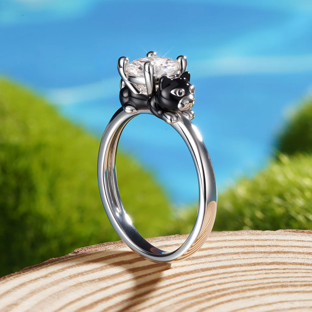 Gnoce Buttered Cat Embraces Moissanite Ring Platinum-plated Silver Blend - Image 7
