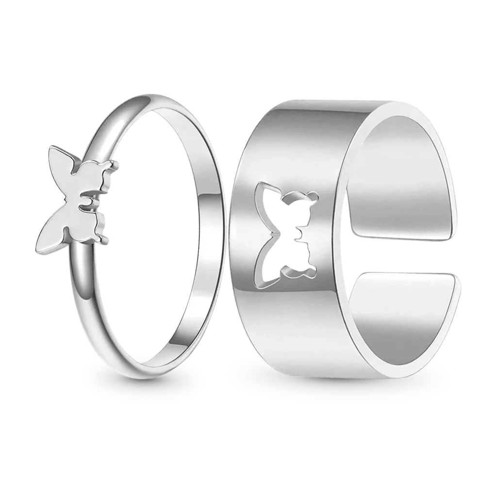 Gnoce Valentine's Day Butterfly Adjustable Couple Rings