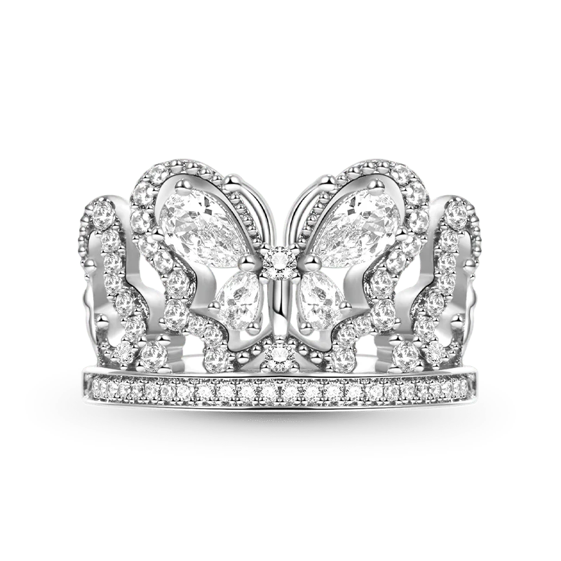 Gnoce Sparkling Butterfly Crown Ring Platinum-plated Silver Blend