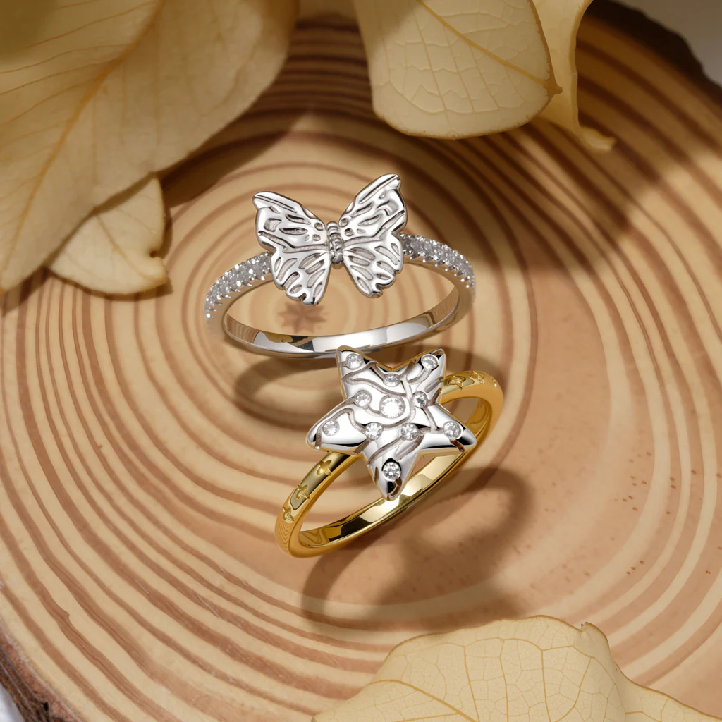 Gnoce Butterfly Diamond Ring Platinum-plated Silver Blend - Image 3