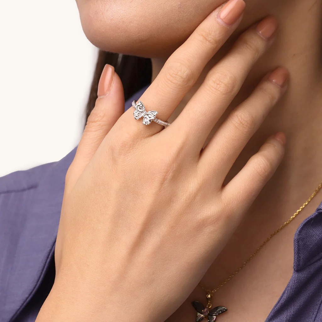 Gnoce Butterfly Diamond Ring Platinum-plated Silver Blend - Image 4