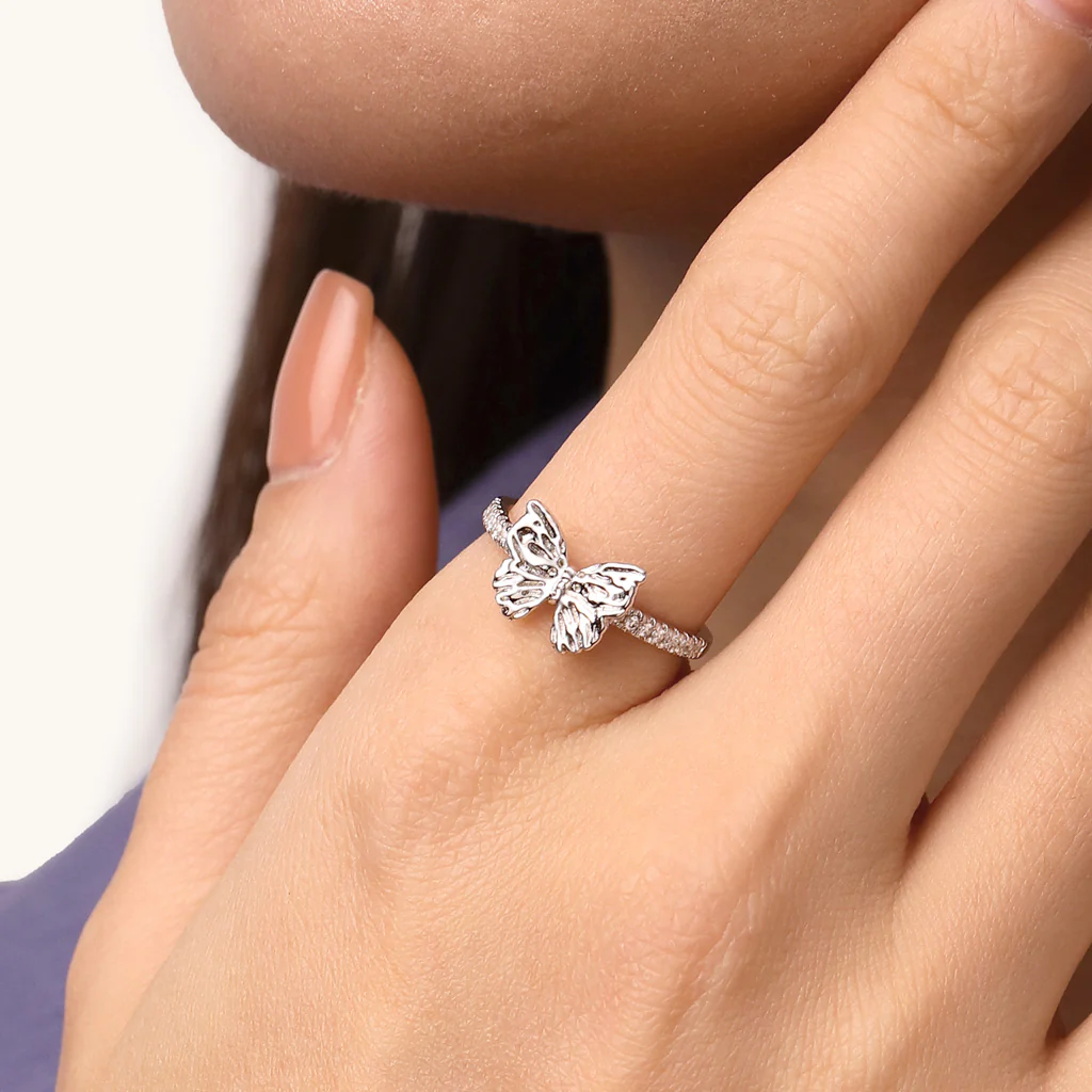 Gnoce Butterfly Diamond Ring Platinum-plated Silver Blend - Image 5