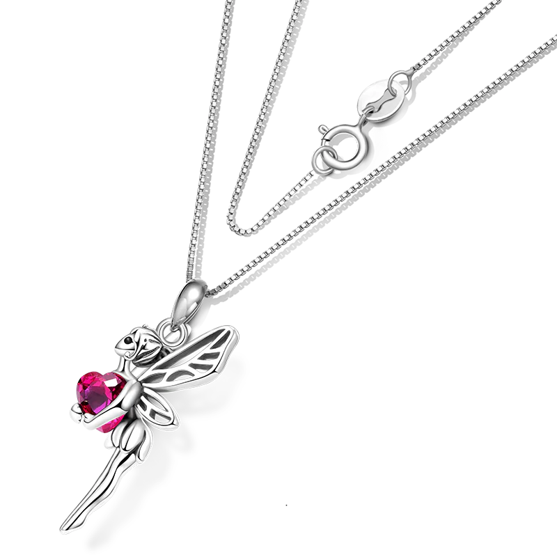 Gnoce Butterfly Fairy Embraces Heart Gemstone Necklace Platinum-plated Silver Blend - Image 2