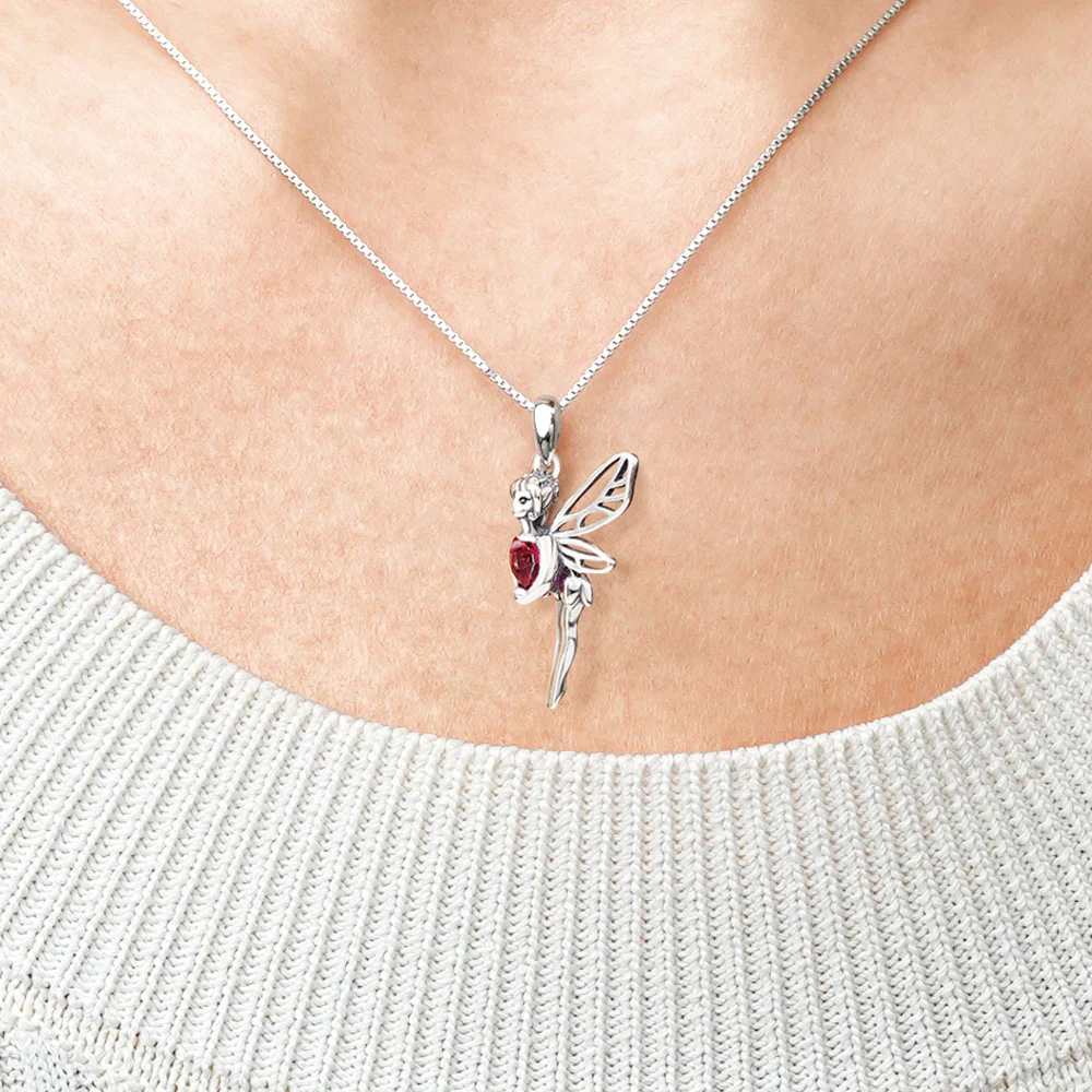 Gnoce Butterfly Fairy Embraces Heart Gemstone Necklace Platinum-plated Silver Blend - Image 4