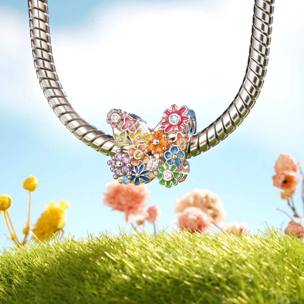 Gnoce Mother & Daughter Butterfly Flower Charm Platinum-plated Silver Blend - Image 3