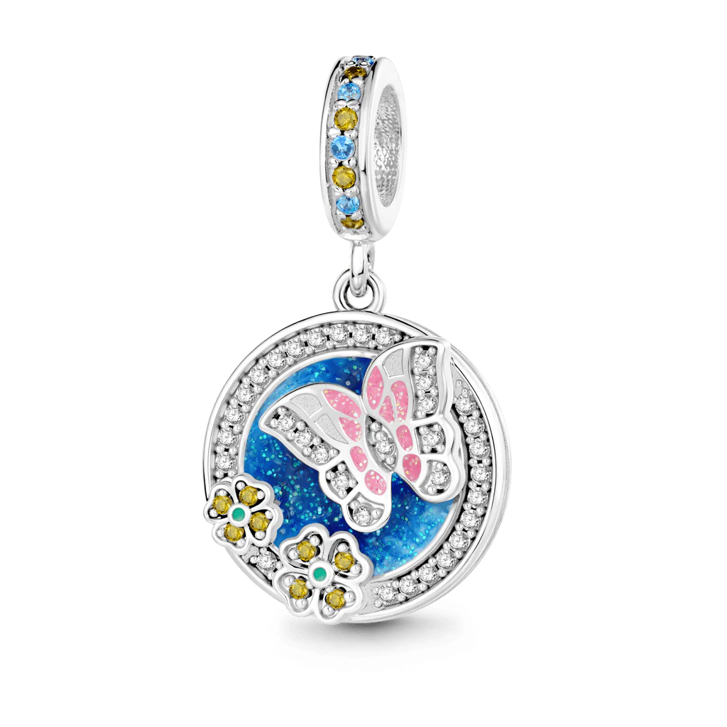 Gnoce  Butterfly Flowers Engravable Pendant Dangle Charm