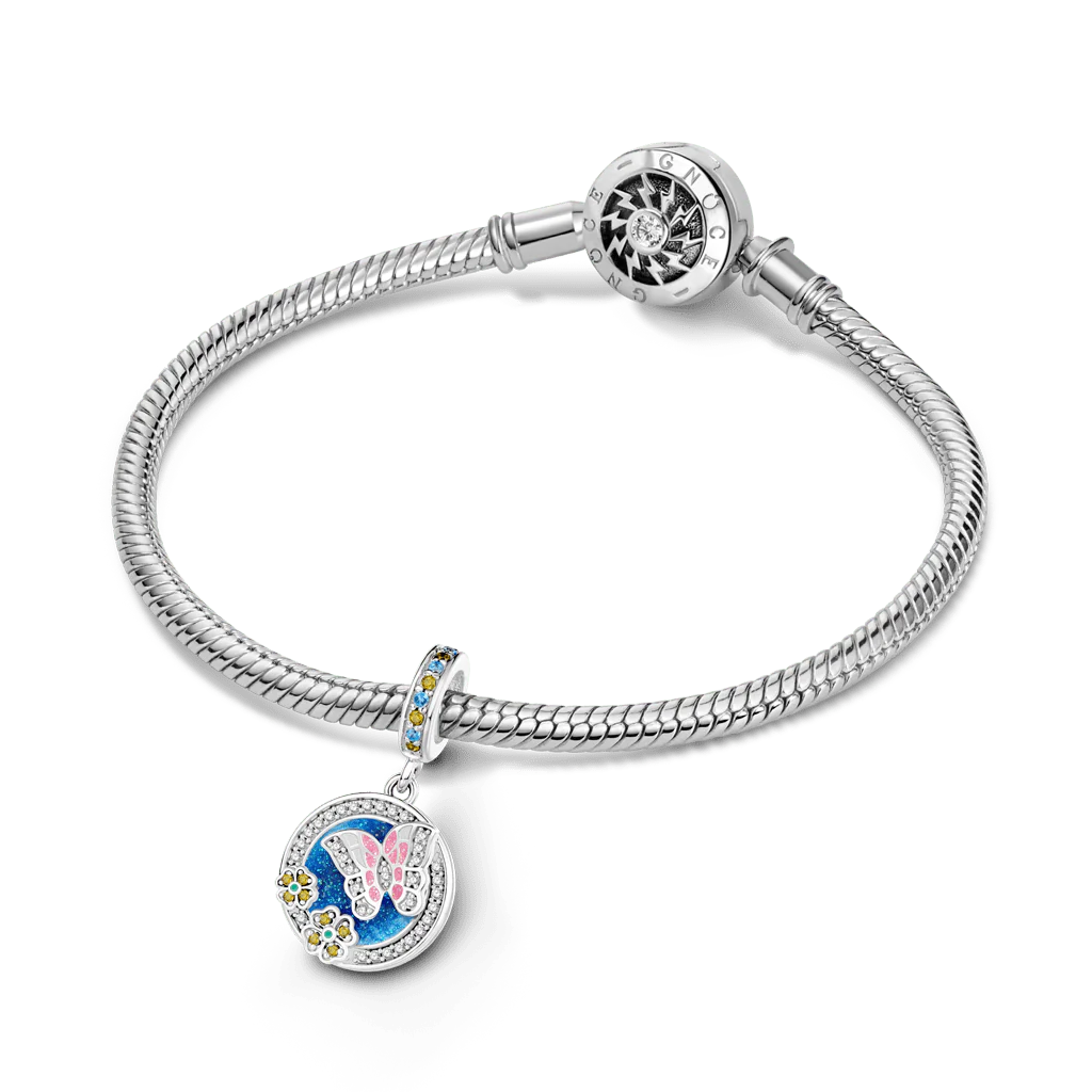 Gnoce  Butterfly Flowers Engravable Pendant Dangle Charm - Image 3