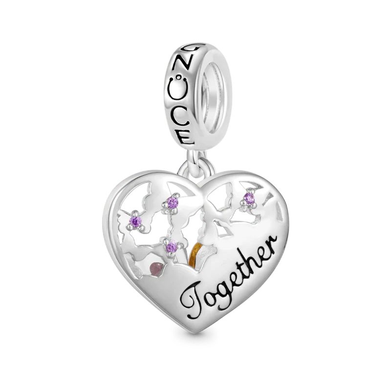 Gnoce Butterfly Love Birthstone Charm Platinum-plated Silver Blend