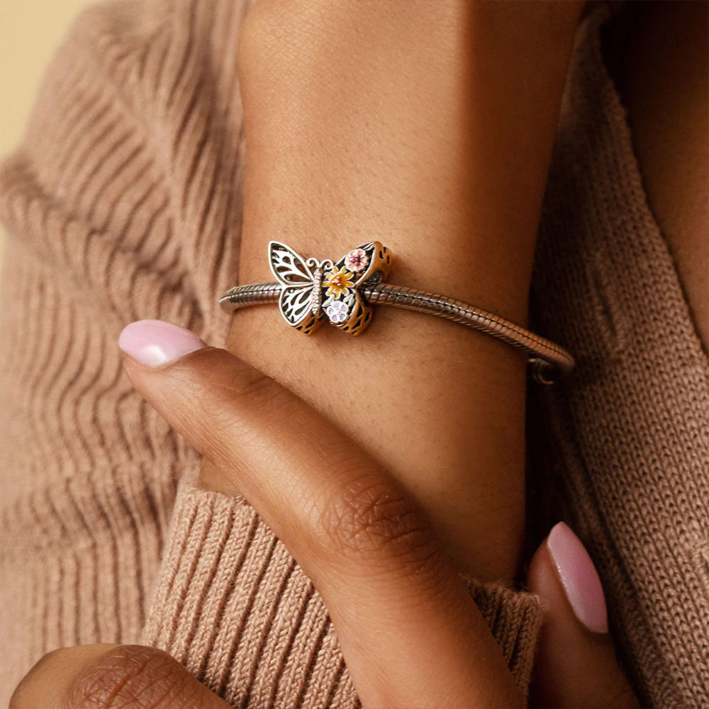 "Butterfly Loves Flowers" Charm Bead 925 Sterling Silver with Colorful Enamels - Image 4