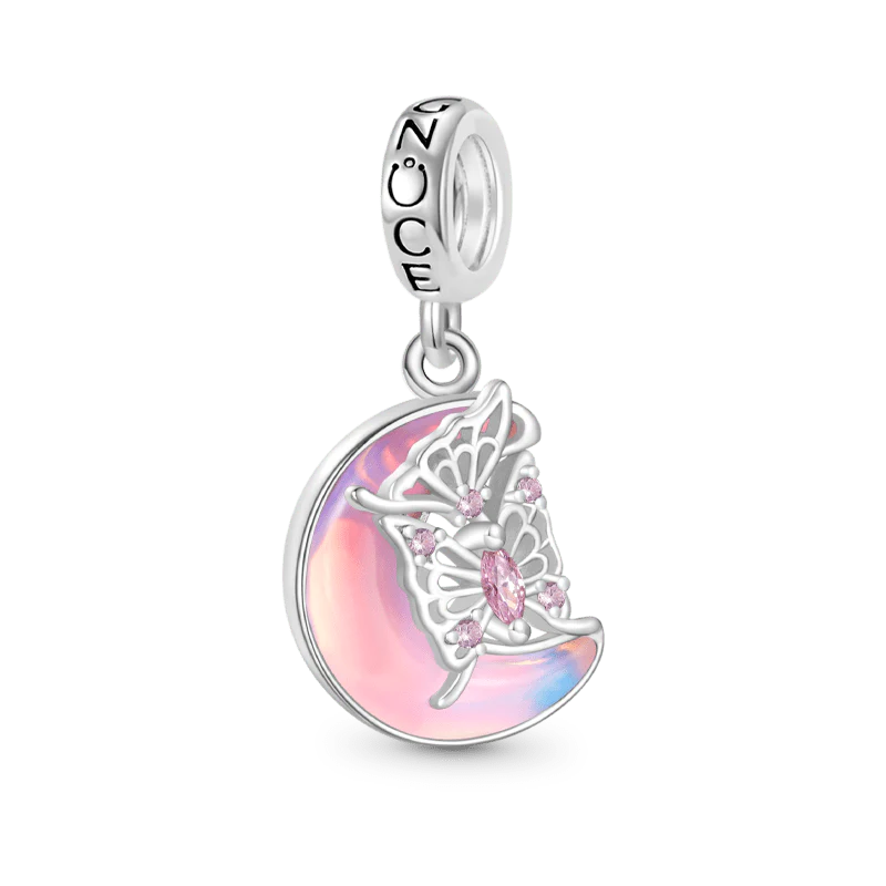 Gnoce Pink Butterfly on the Moon Pendant Dangle Charm
