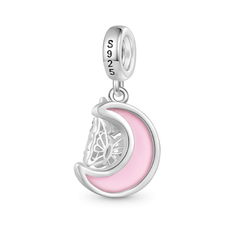 Gnoce Pink Butterfly on the Moon Pendant Dangle Charm - Image 2